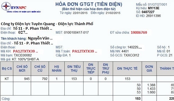 Một ví dụ về mẫu hóa đơn giá trị gia tăng được chuyển đổi từ HĐĐT sang hóa đơn giấy