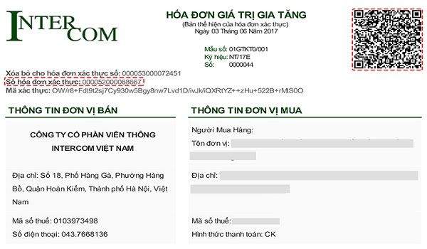 Hóa đơn điện tử có mã xác thực của cơ quan thuế 