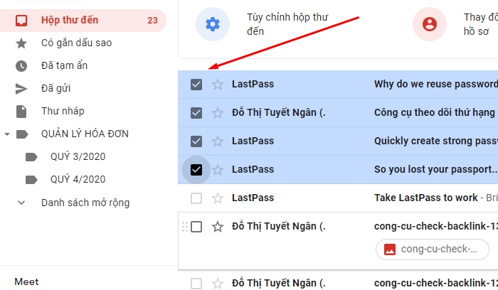 quản lý hóa đơn bằng gmail