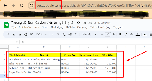 Tạo trường dữ liệu Mail merge với Gooogle Sheet