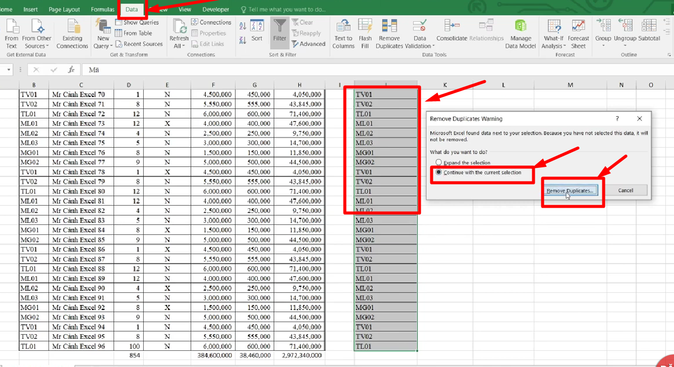 Kiểm tra trùng lặp dữ liệu excel