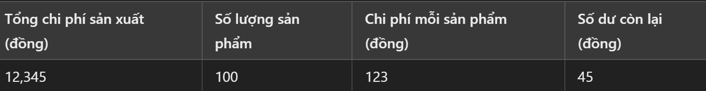 Ví dụ hàm MOD kết hợp hàm INT trong excel kế toán chi phí