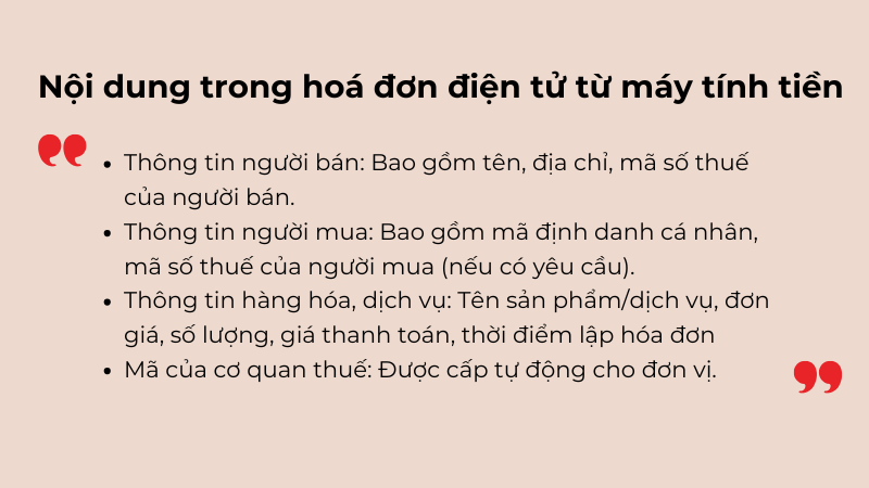 Nội dung trong hoá đơn điện tử từ máy tính tiền