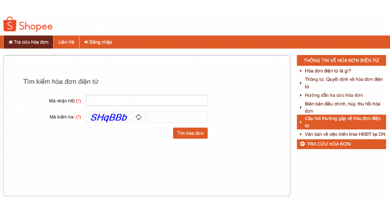 Tra cứu tính hợp lệ của hoá đơn điện tử trên sàn E-com Shopee